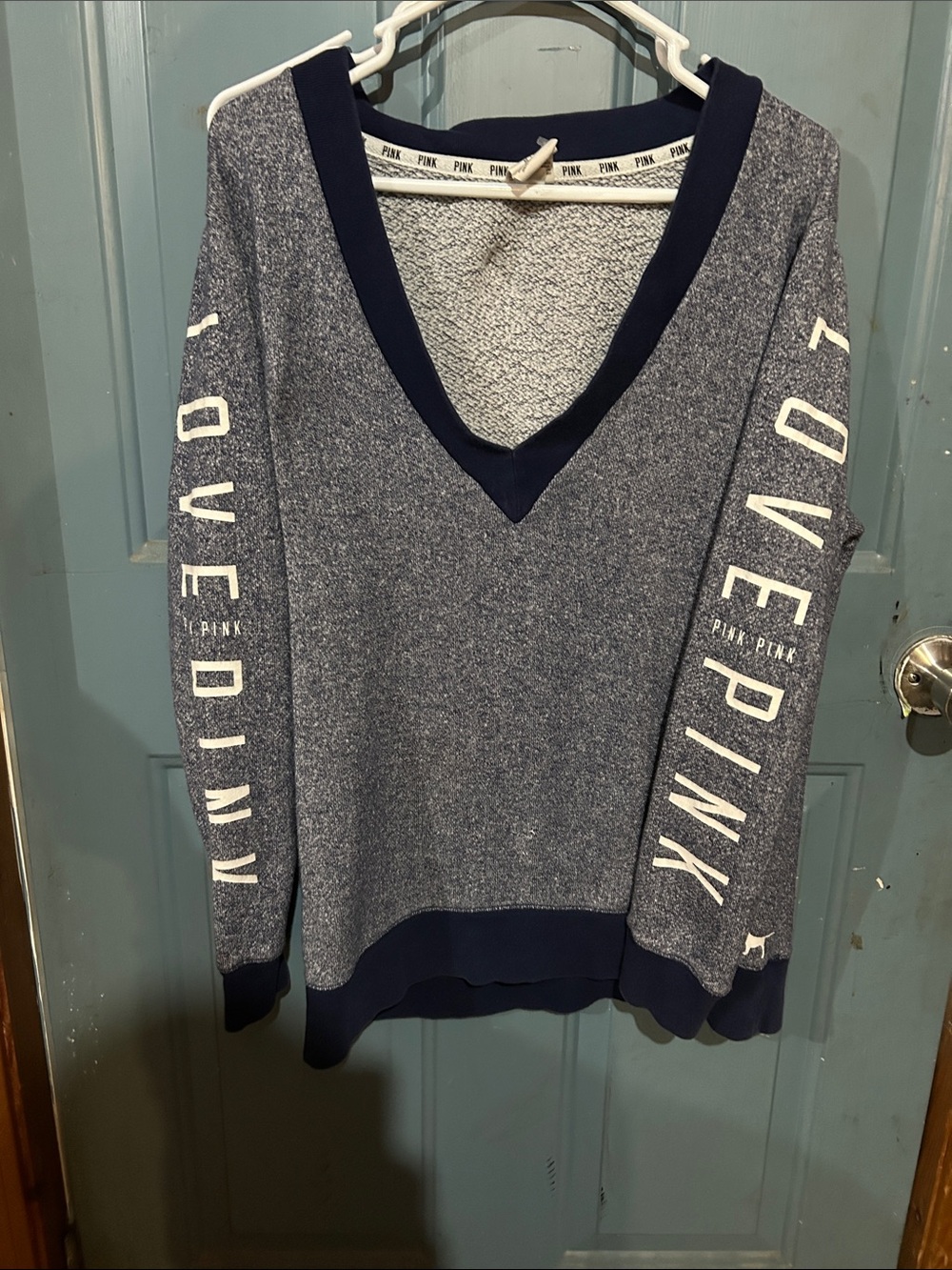PINK Victoria's Secret Navy & Heather Gray V-Neck Pullover
